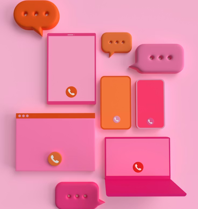 Eine Ansammlung an Devices mit Sprechblasen